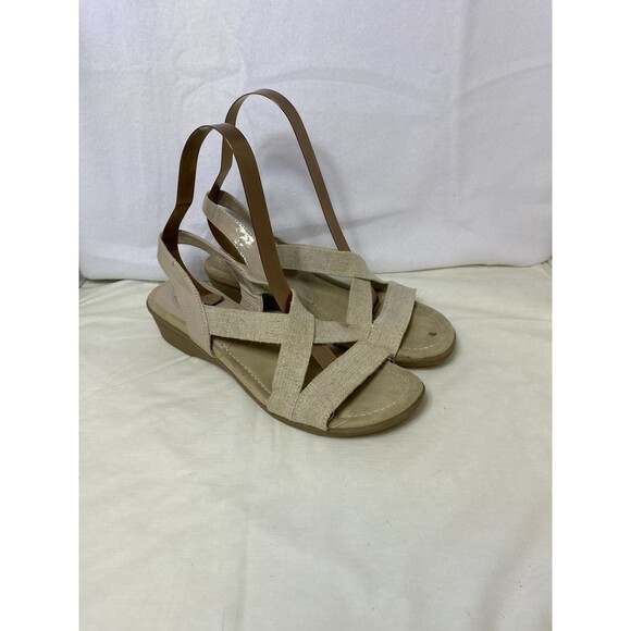 Mootsies Tootsies Womens Size 8M Khaki Sandals Strappy Slingback Flats IDAir - Picture 1 of 8